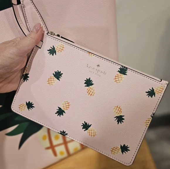 - Kate Spade Pink and Green Tote with Tropical Design - Picture 4 of 14